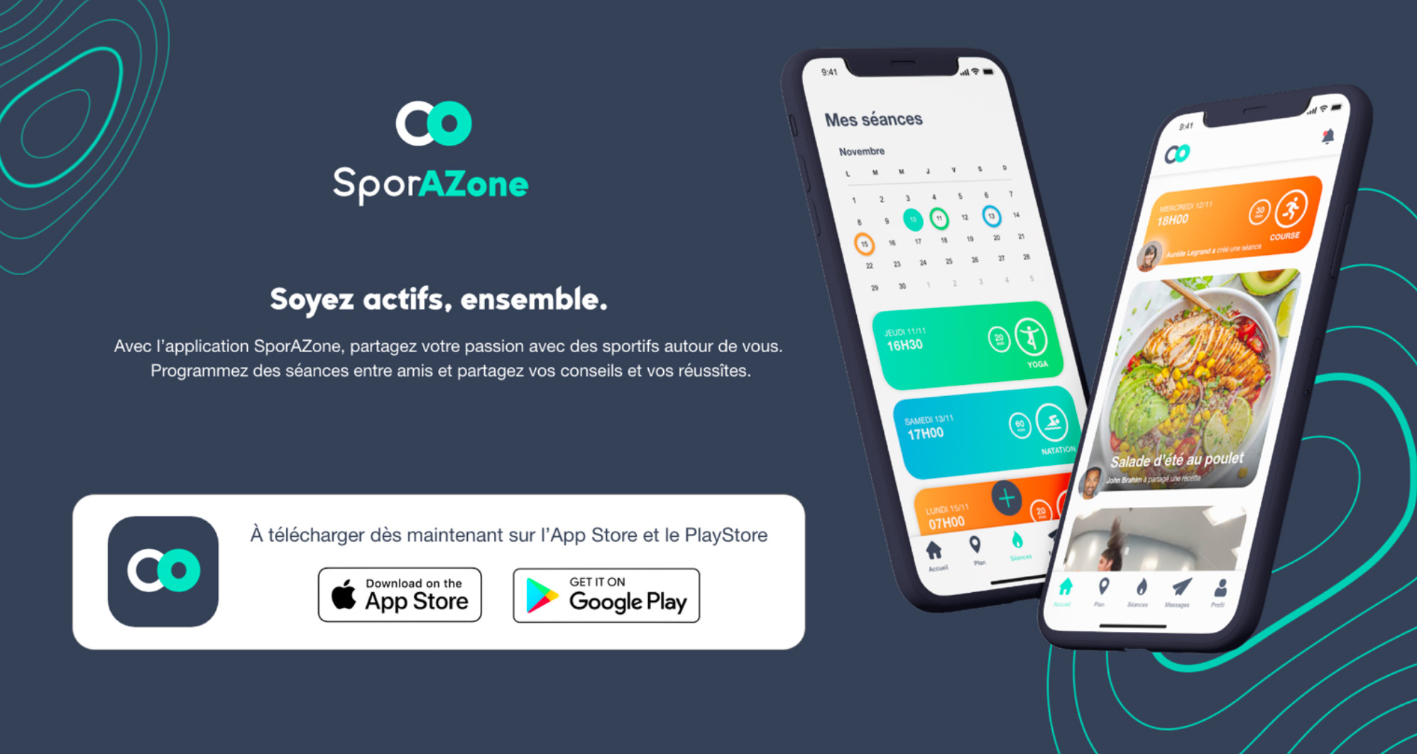 Maquette de l'application sportive SporAZone