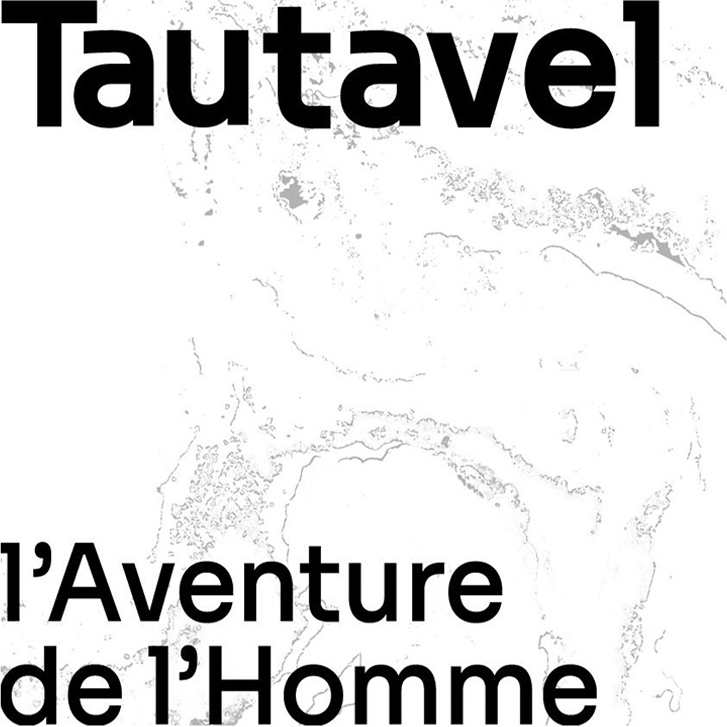 Logo Tautavel blanc, musée de la Préhistoire de Tautavel, affiches par Florent Andarelli