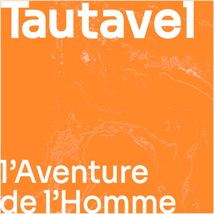 Logo Tautavel orange, musée de la Préhistoire de Tautavel, affiches par Florent Andarelli