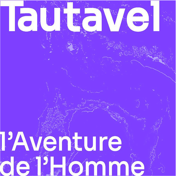Logo Tautavel violet, musée de la Préhistoire de Tautavel, affiches par Florent Andarelli