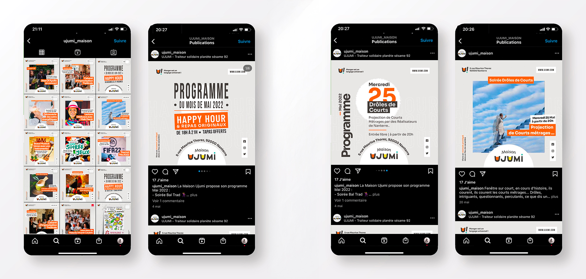 Insta evenement UJUMI mockup, UJUMI, refonte d'identité visuelle par Florent Andarelli