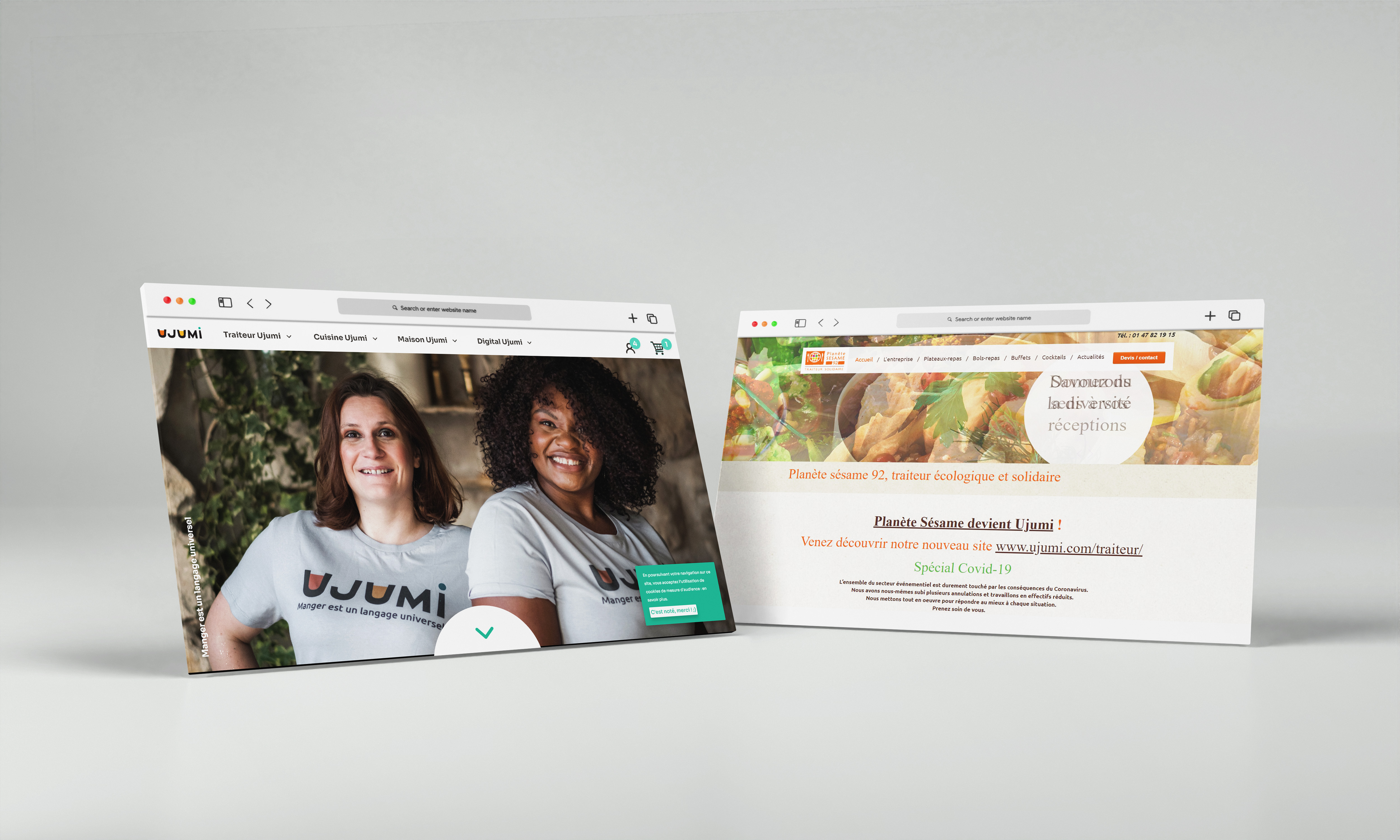 Mockup site avant apres, UJUMI, refonte d'identité visuelle par Florent Andarelli